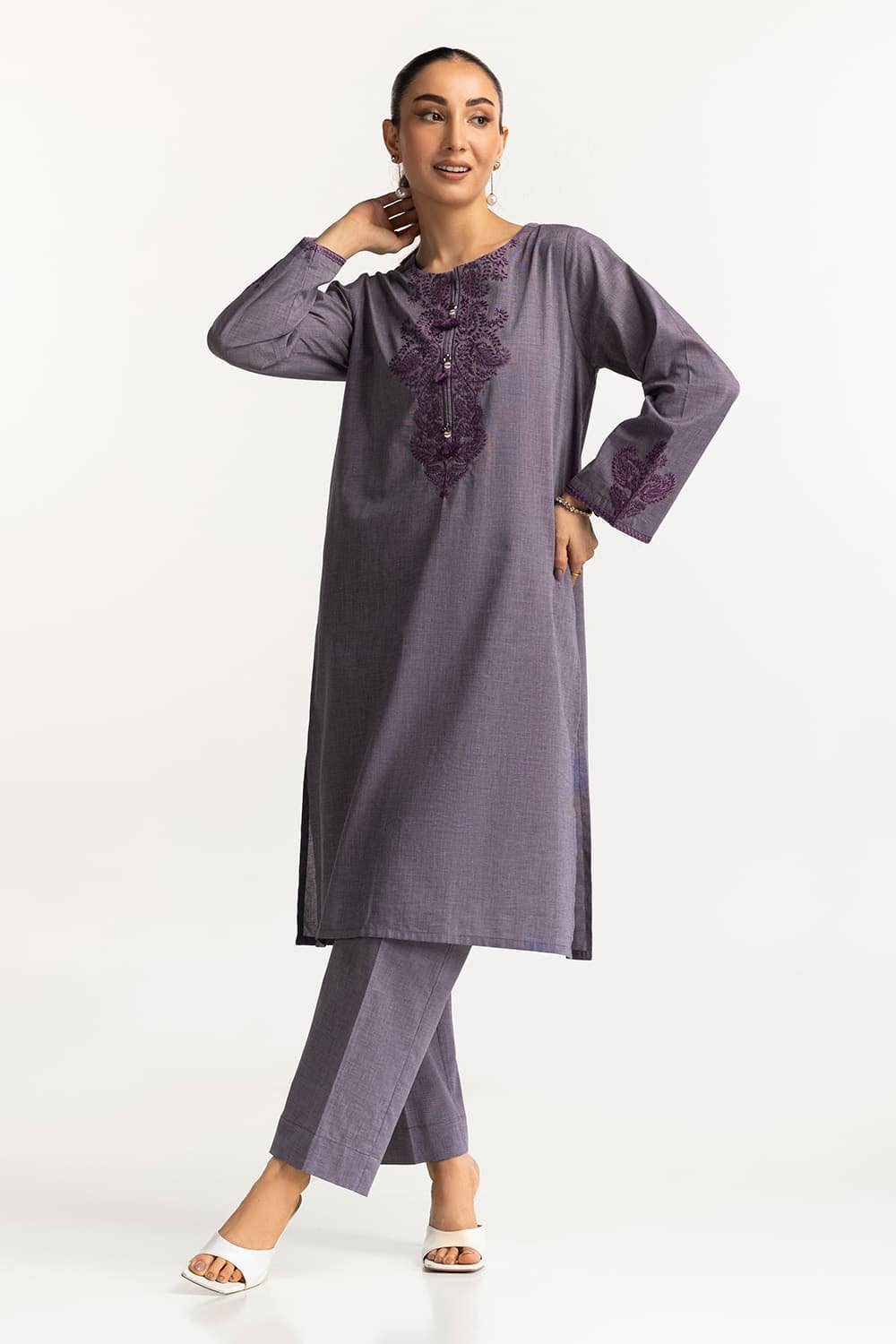 Yarn-dyed Embroidered Co-Ord Set