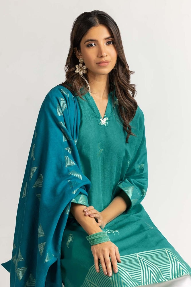 Dyed Jacquard Shirt With Dupatta