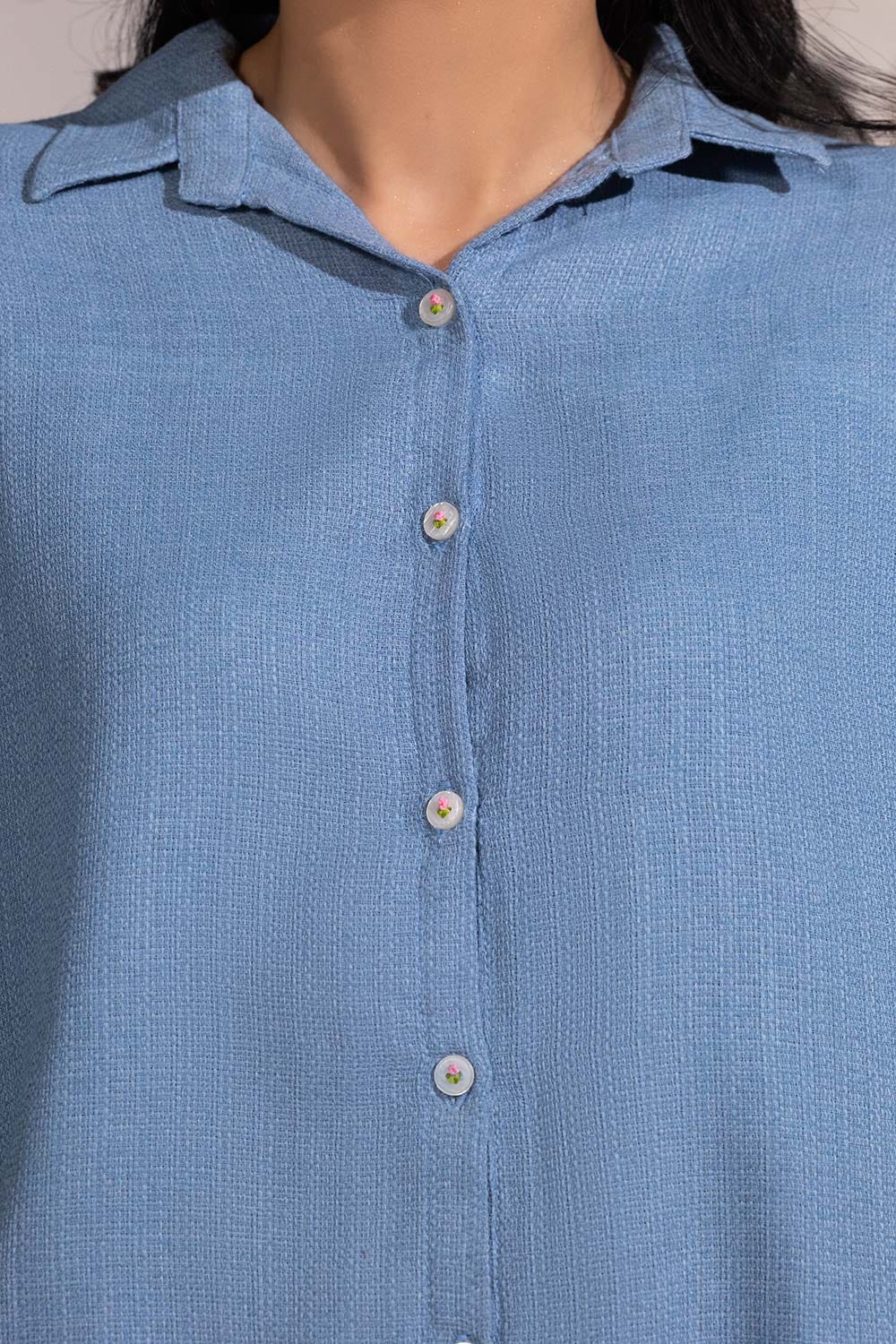 Dobby Jute Embroidered Button Down Shirt