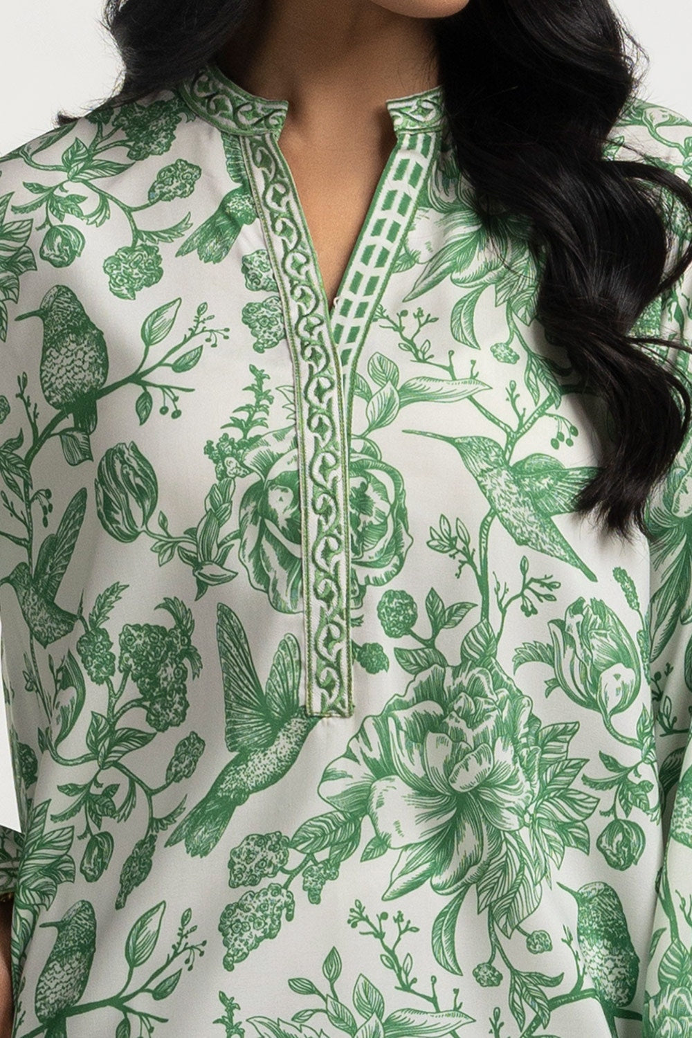 poly-cambric Printed with Embroidered Shirt