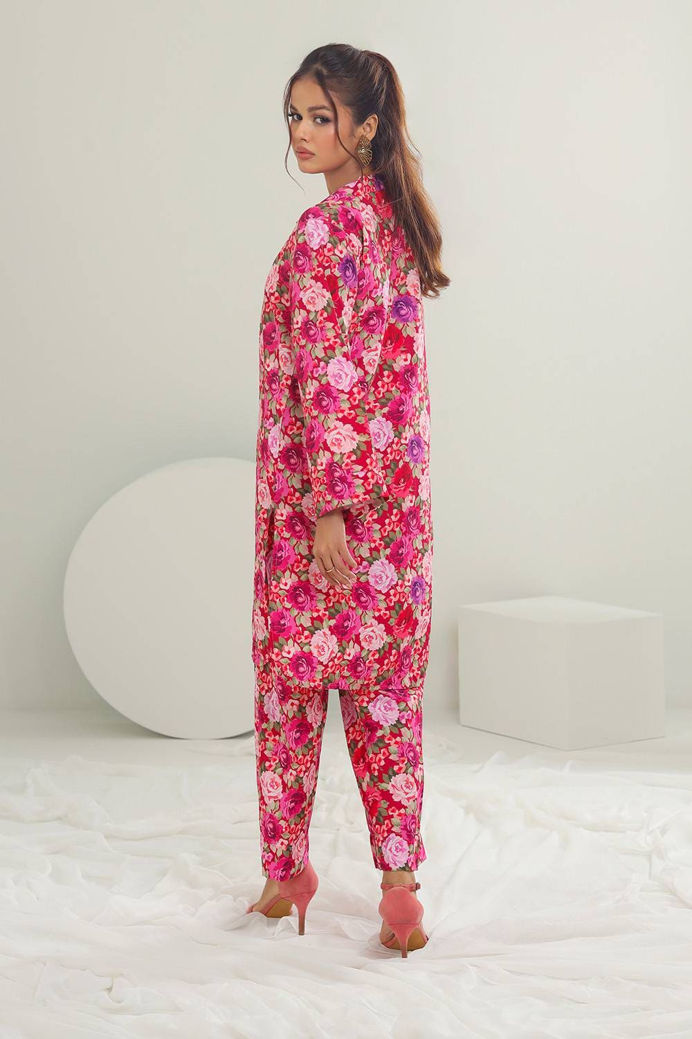 Poly Raw Slub Printed Co-Ord Set