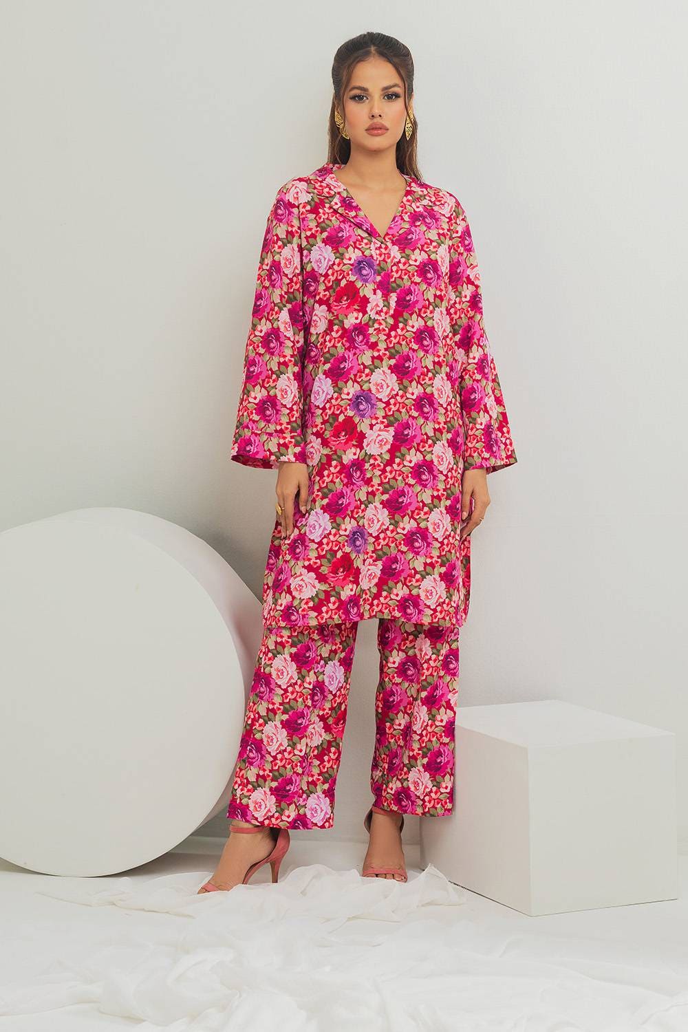 Poly Raw Slub Printed Co-Ord Set