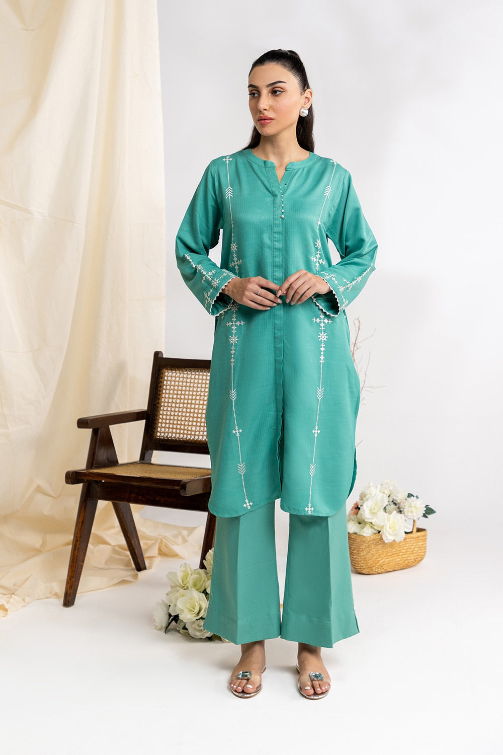 Herringbone Embroidered Shirt And Dyed Trouser