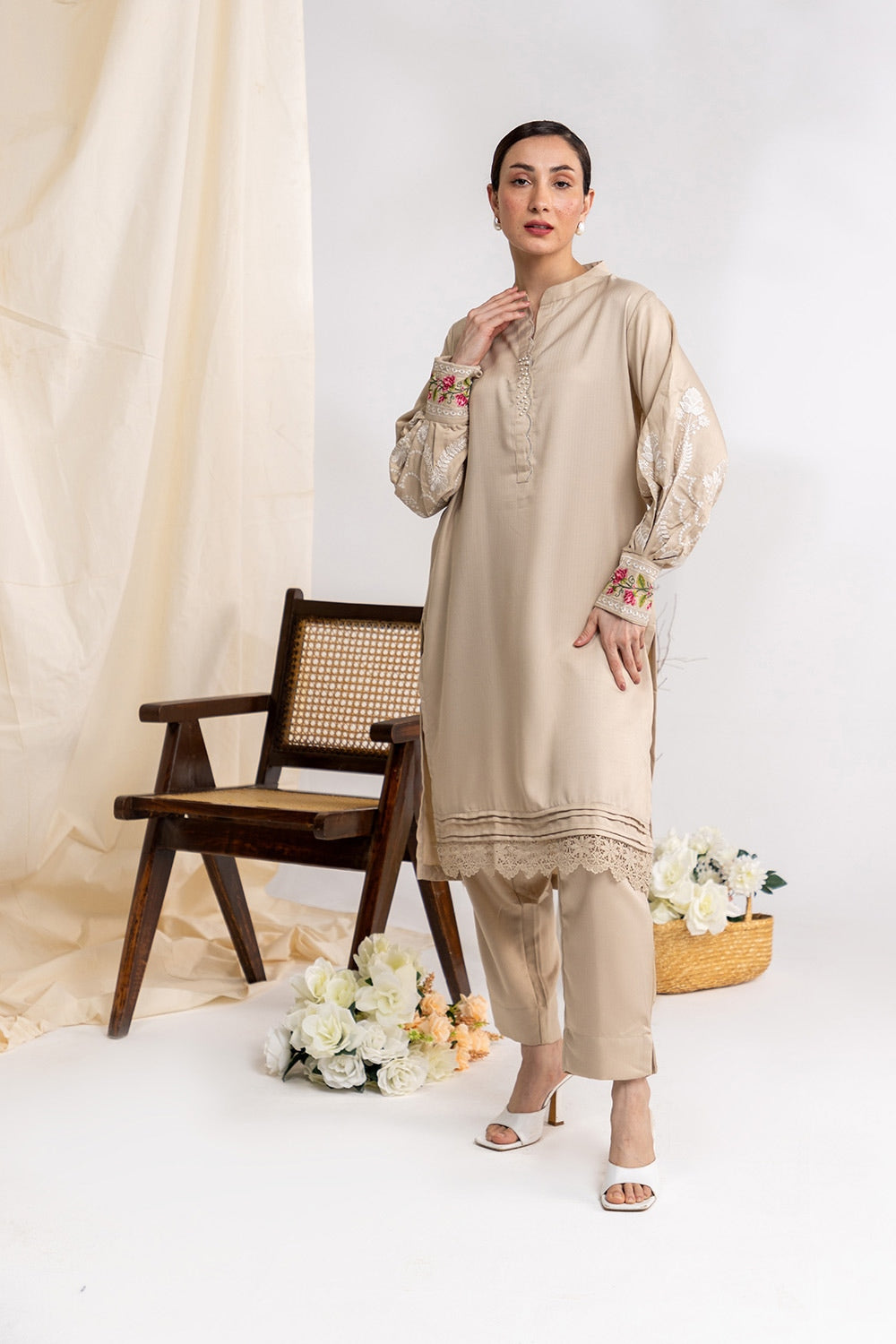 Herringbone Embroidered Shirt And Dyed Trouser