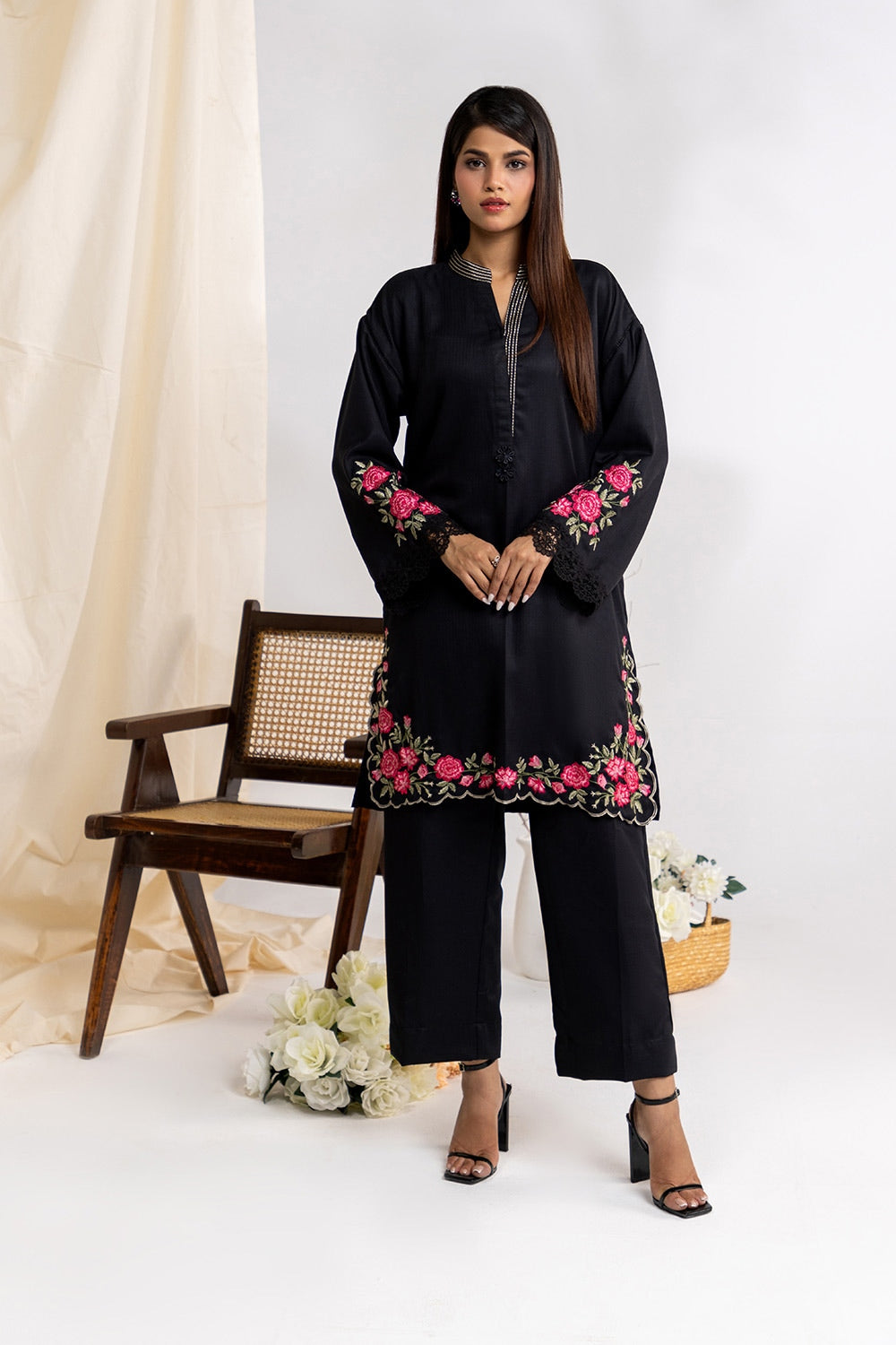 Herringbone Embroidered Shirt And Dyed Trouser