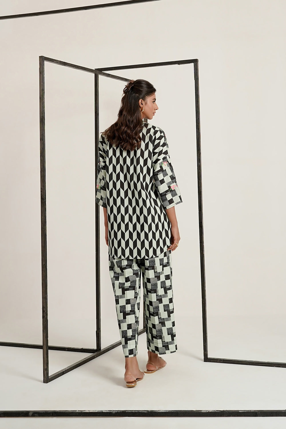 Cross Slub Printed With Embroidered Co-Ord Set