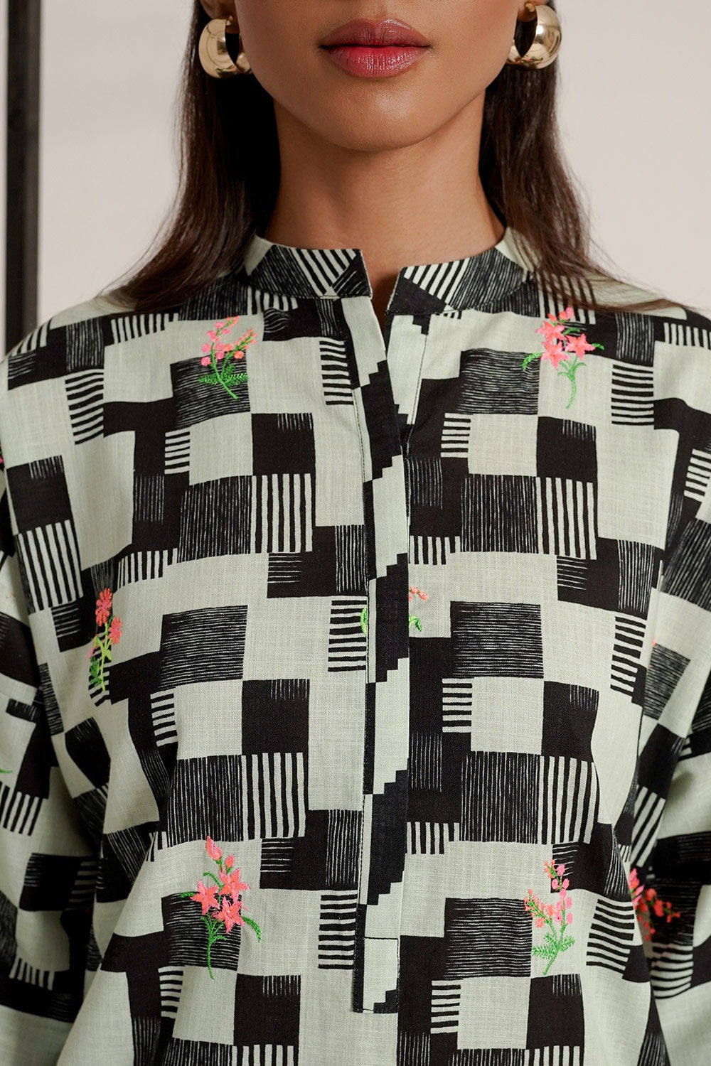 Cross Slub Printed With Embroidered Co-Ord Set