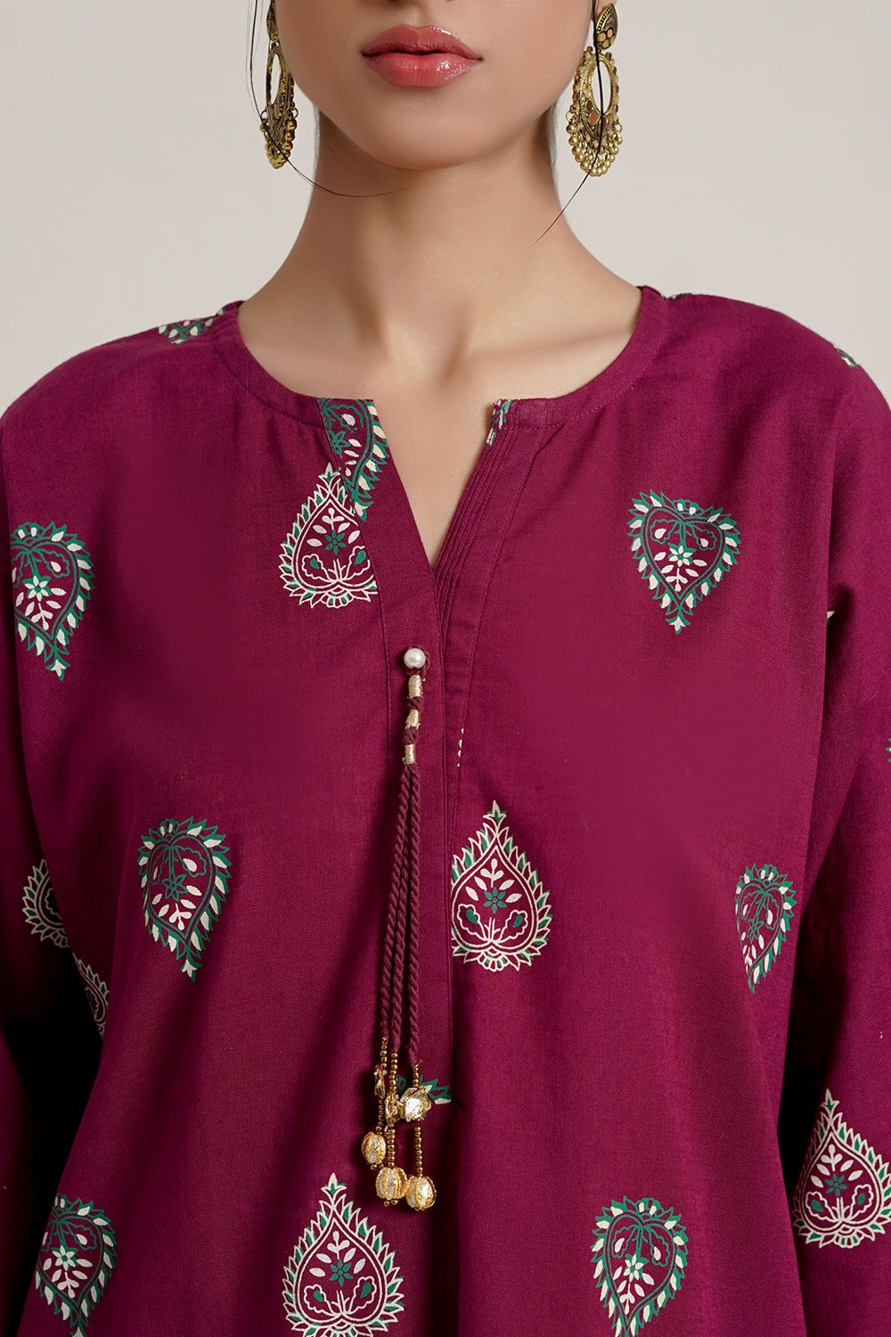 Cross Slub Block Print Shirt And Dyed Trouser