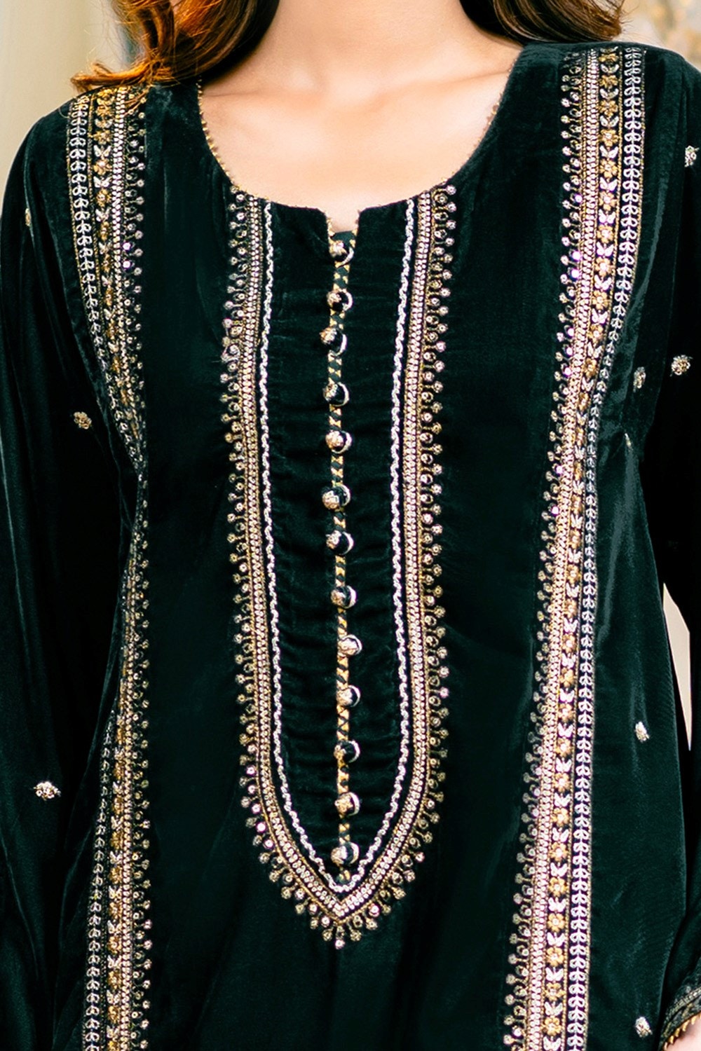 3 Piece Velvet Embroidered Suit