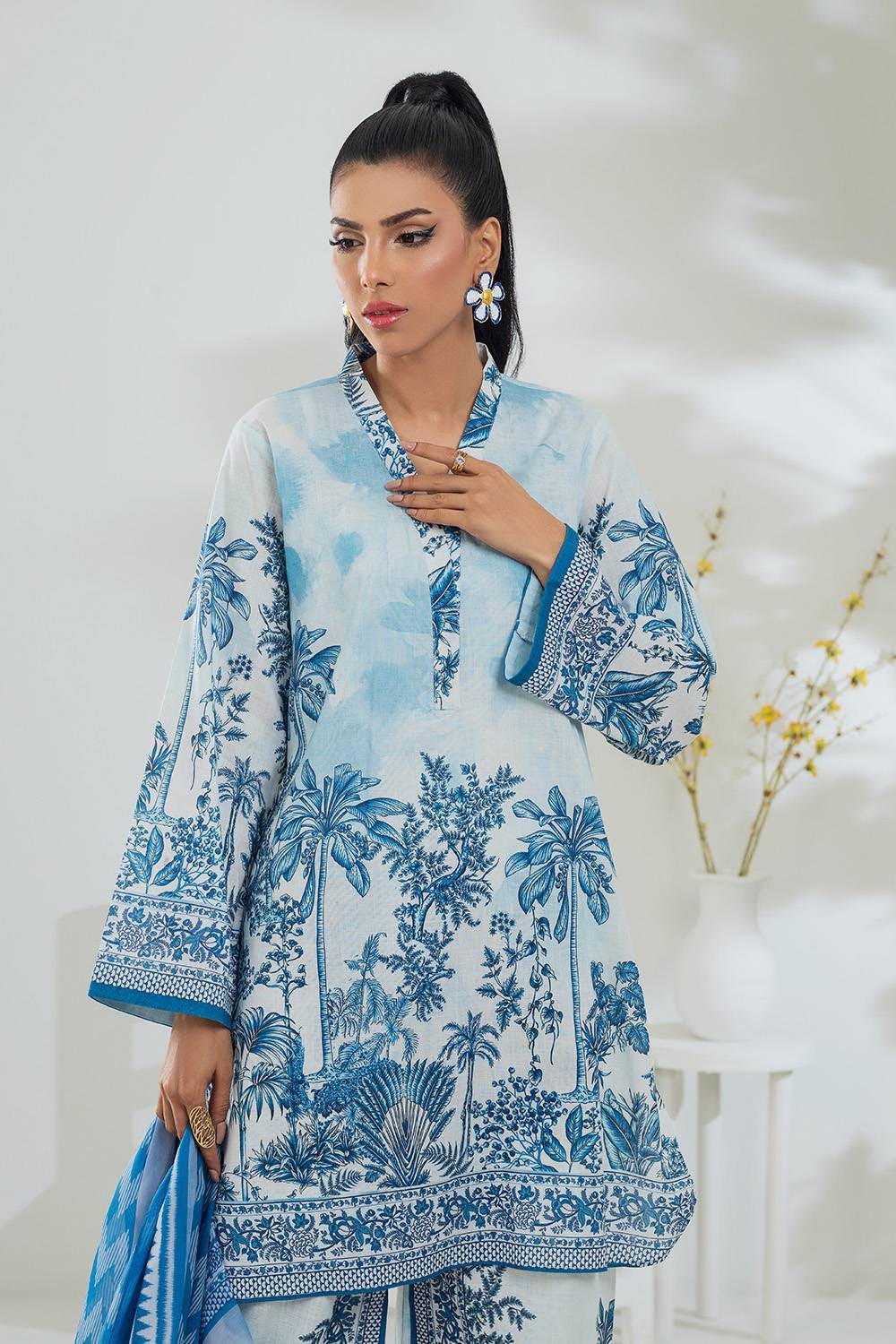 3 Piece Printed Cross Slub Suit