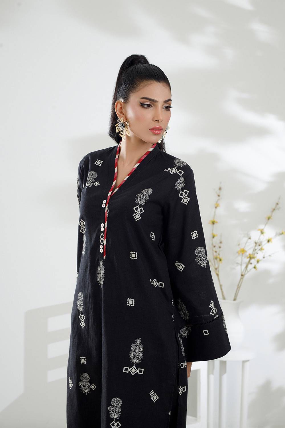 3 Piece Cross Slub Printed Suit