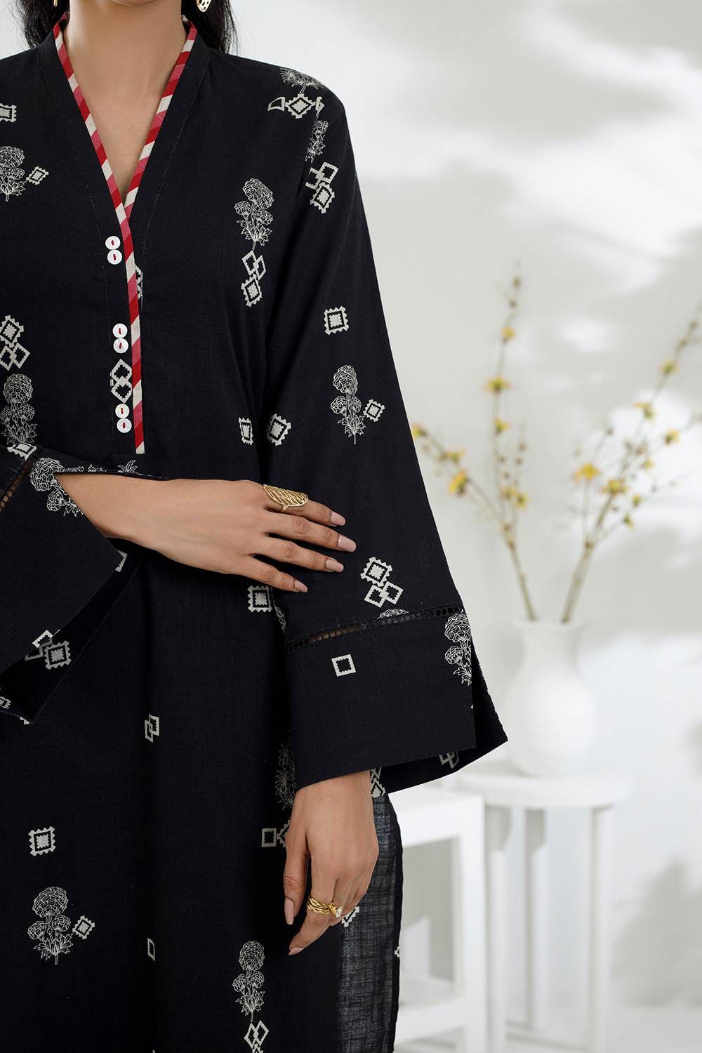 3 Piece Cross Slub Printed Suit