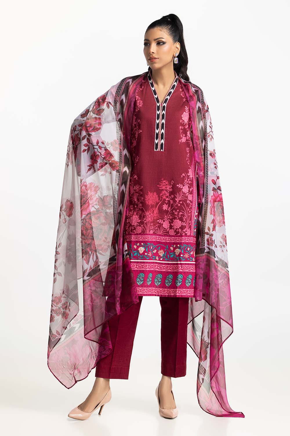 3 Piece Cross Slub Print Suit