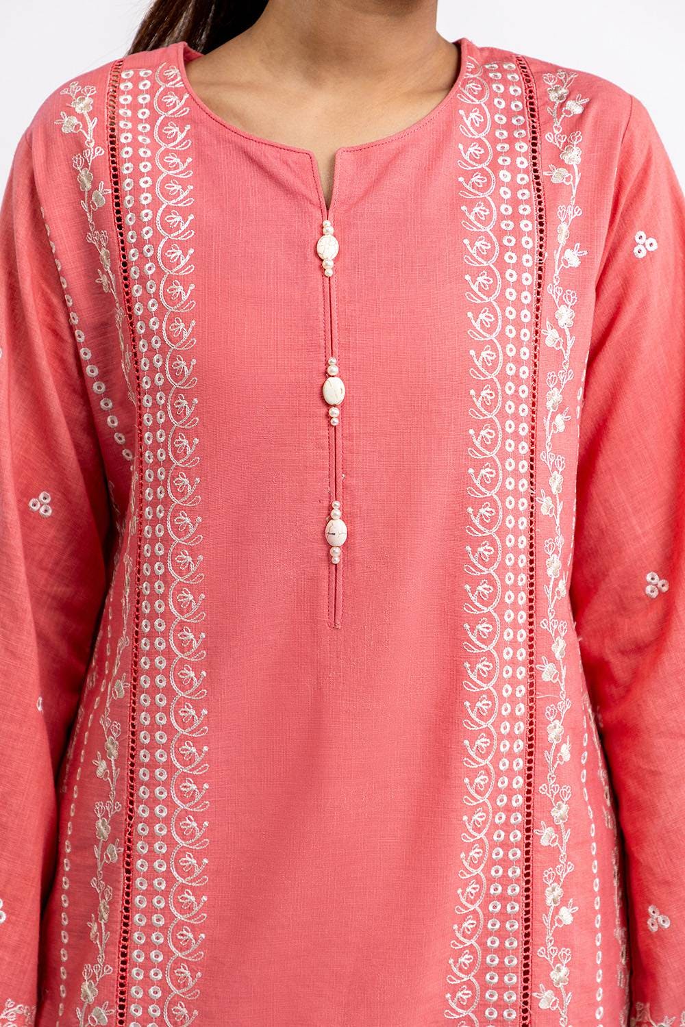 3 Piece Embroidered Cross Slub Suit