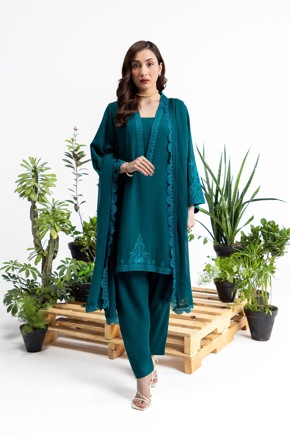 3 Piece Yarn Dyed Embroidered Suit