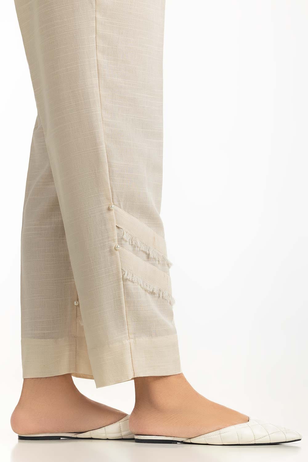 Beige Khaddar Embellished Trouser