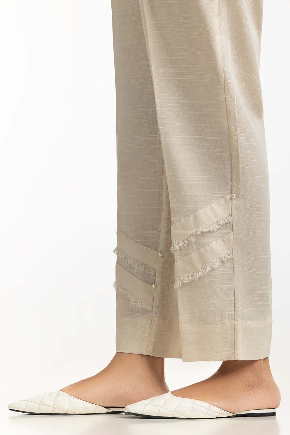 Beige Khaddar Embellished Trouser