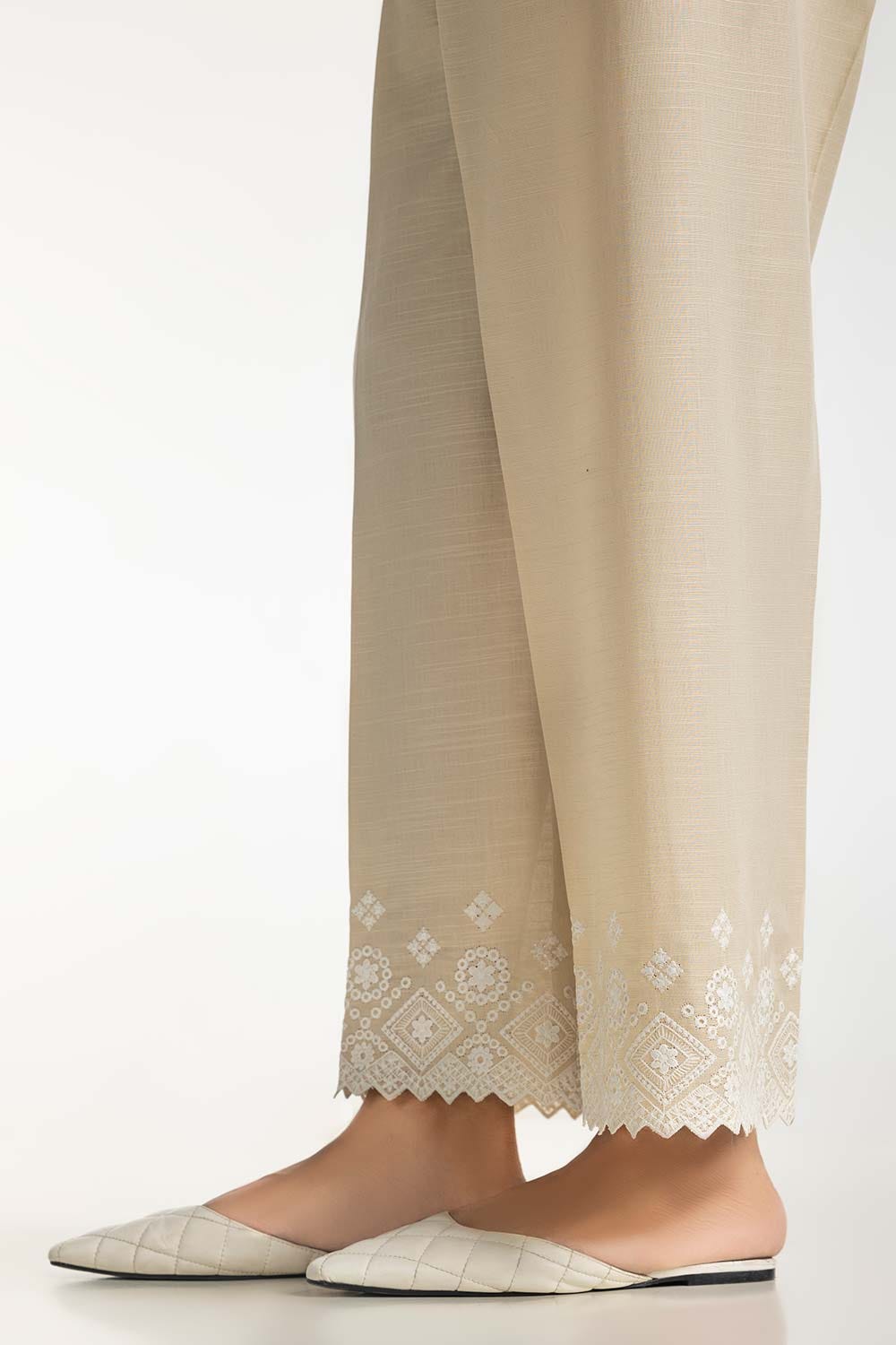 Beige Khaddar Embroidered Trouser