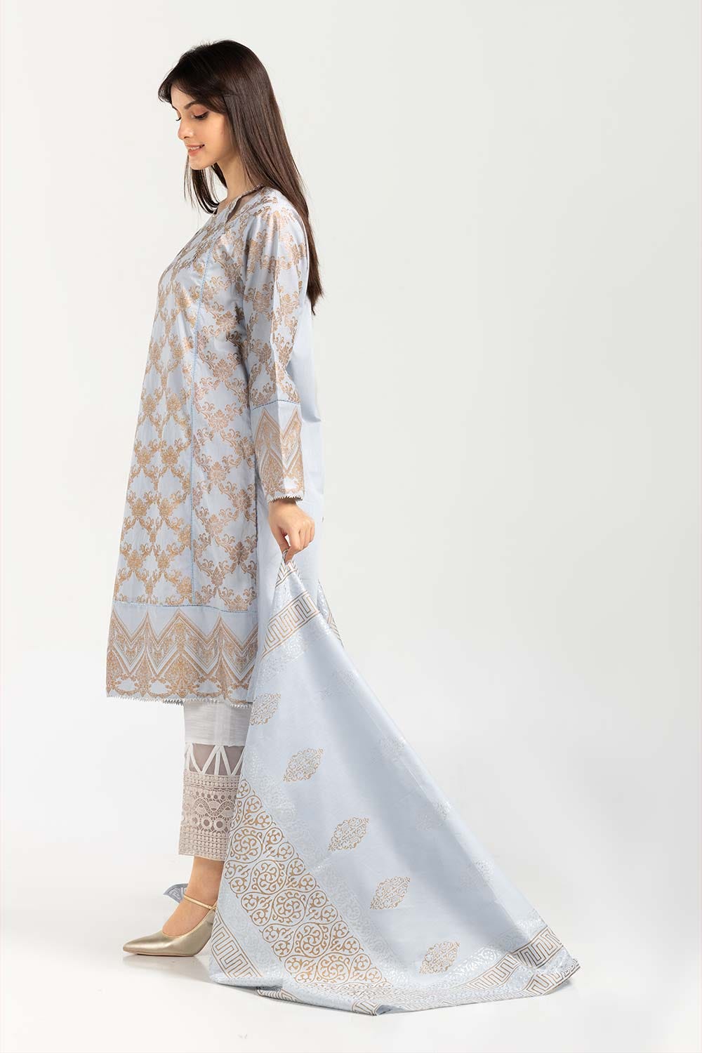 Screen Printed Cambric Shirt With Dupatta