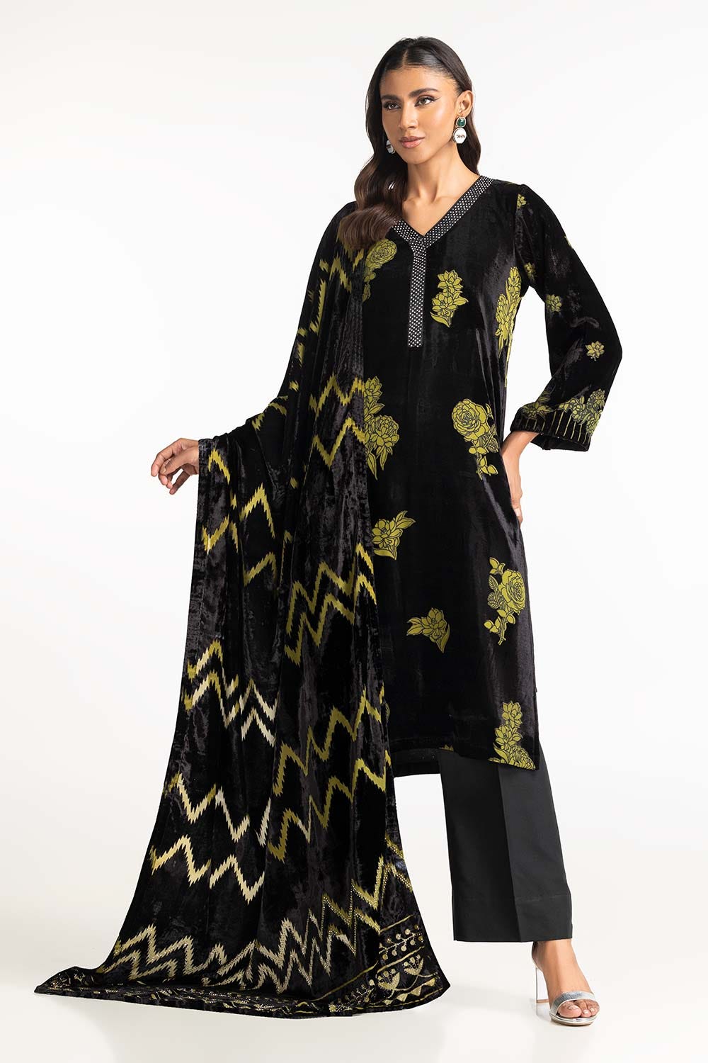 3 Piece Velvet Burnout Suit