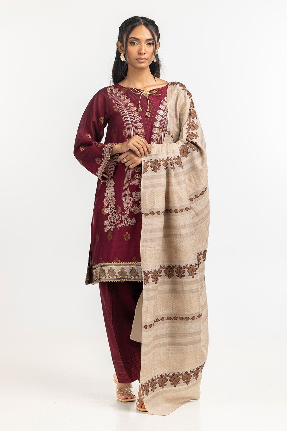 3 Piece Jacquard Embroidered Suit