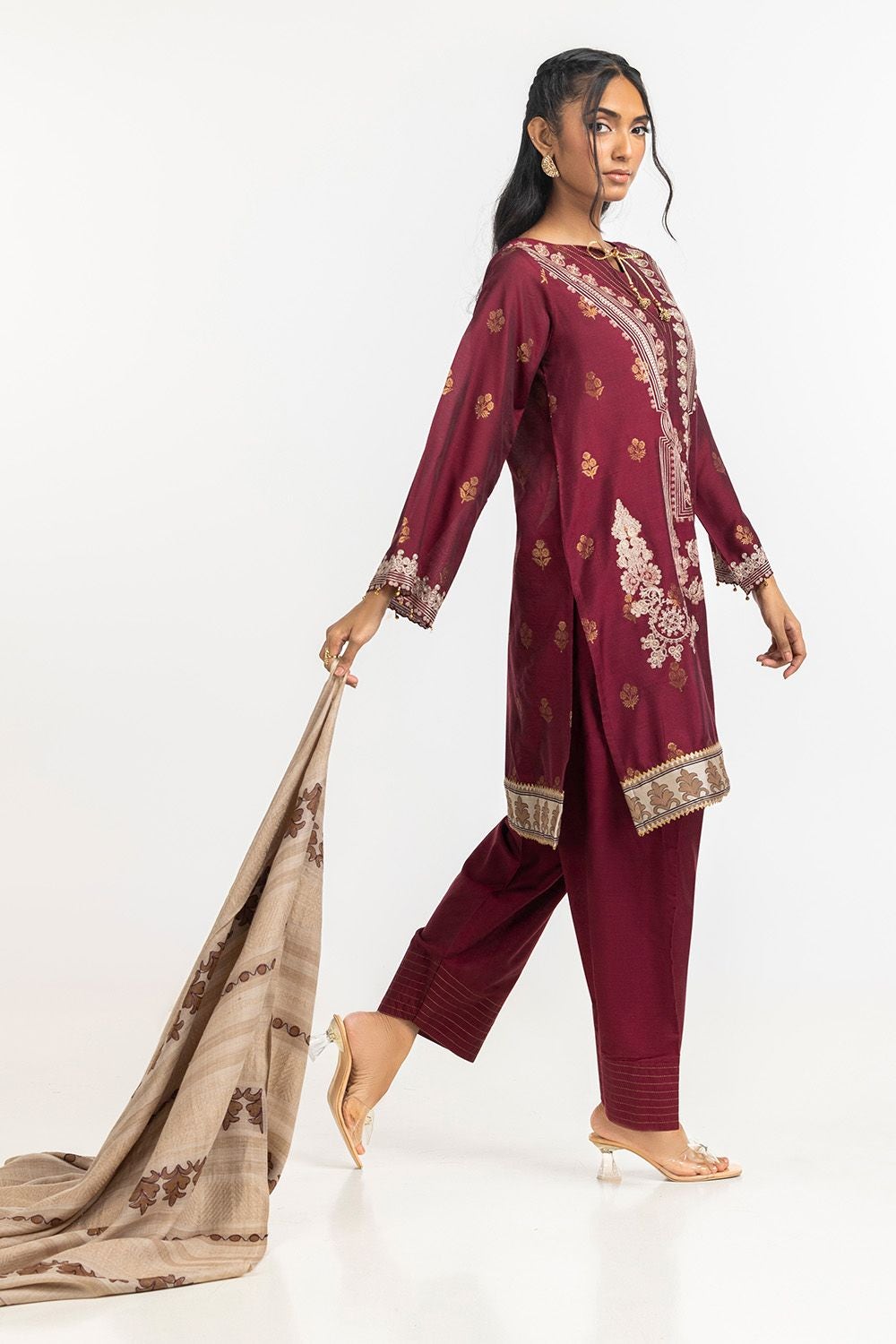 3 Piece Jacquard Embroidered Suit