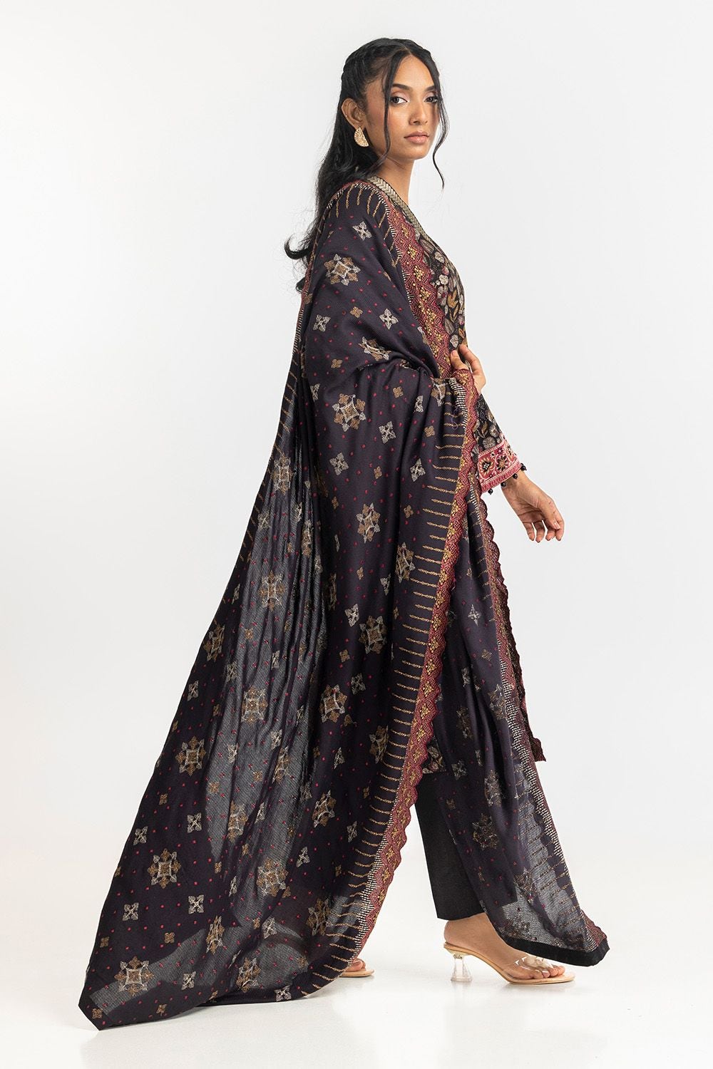 3 Piece Khaddar Printed With Embroidered Suit