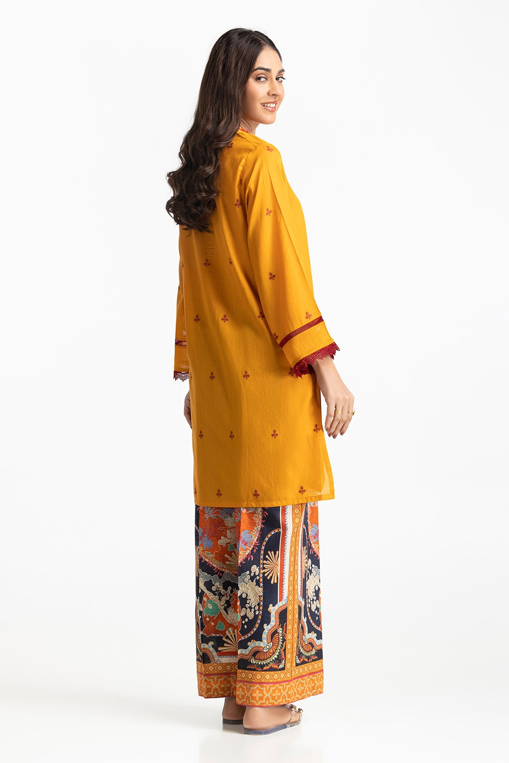 Jacquard Embellished Shirt With Printed Trouser