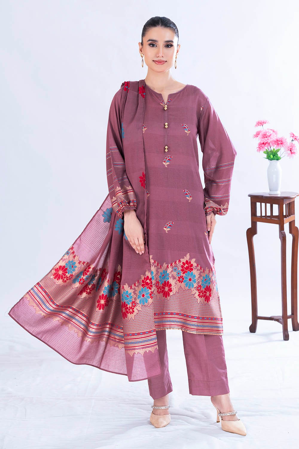 3 Piece Unstitched Jacquard Suit