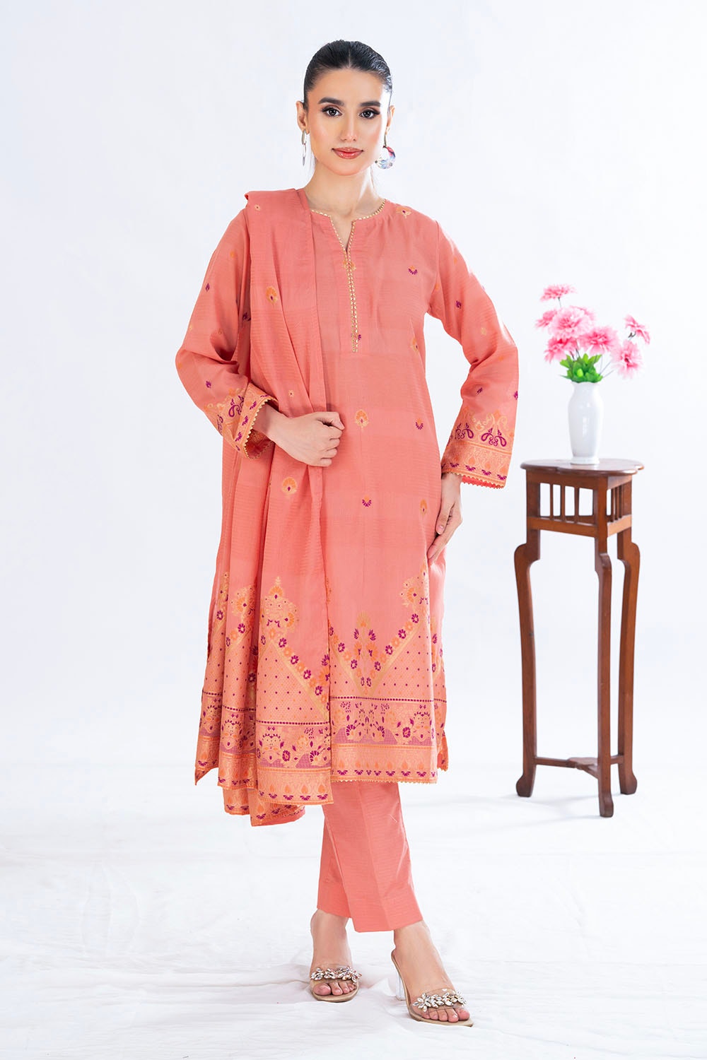 3 Piece Unstitched Jacquard Suit