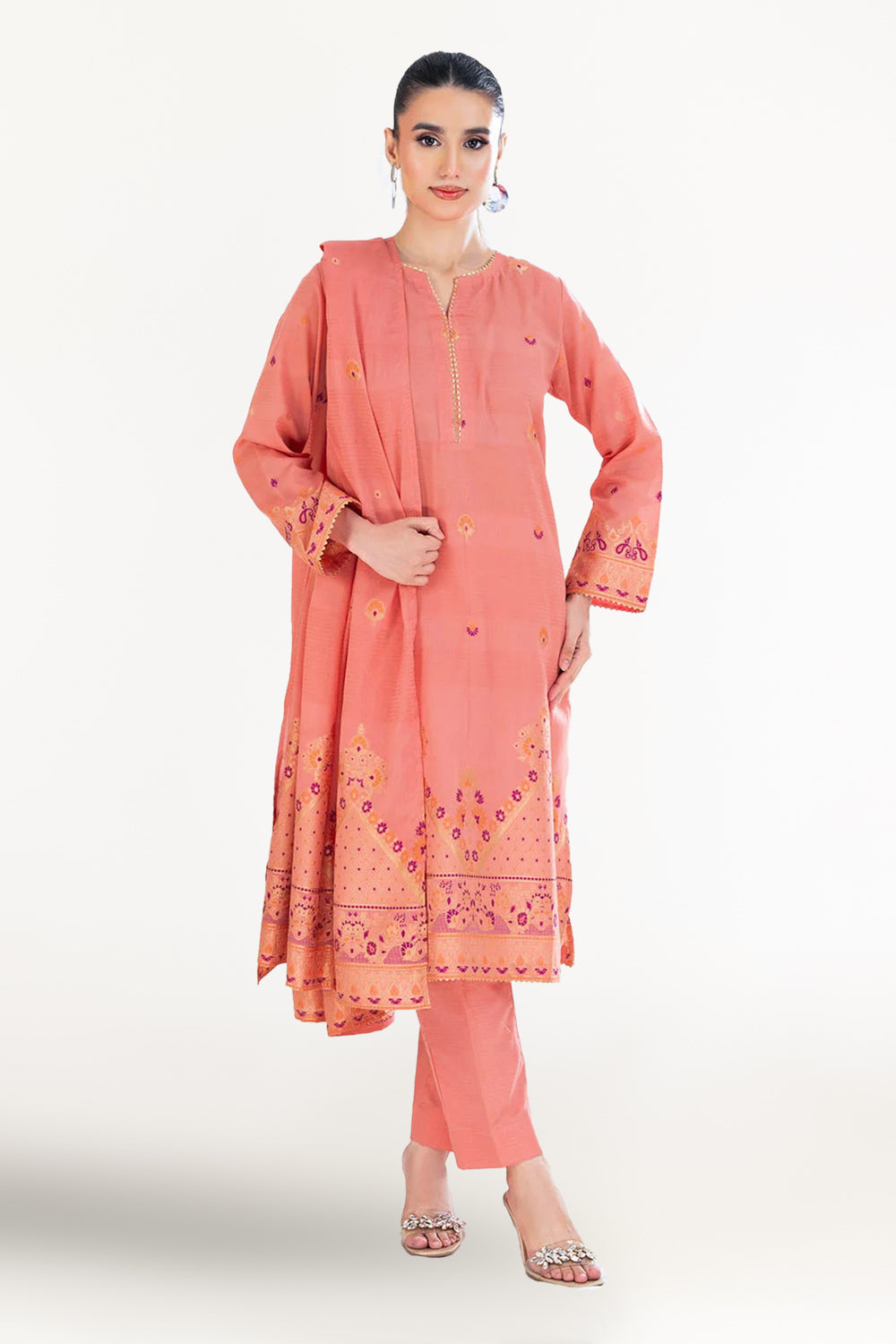3 Piece Unstitched Jacquard Suit