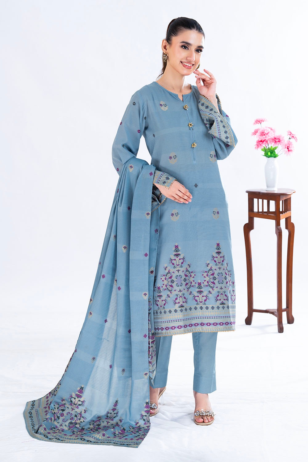 3 Piece Unstitched Jacquard Suit