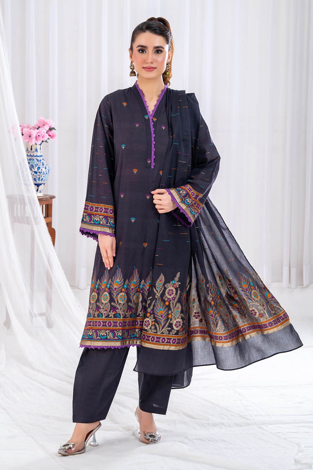 3 Piece Unstitched Jacquard Suit
