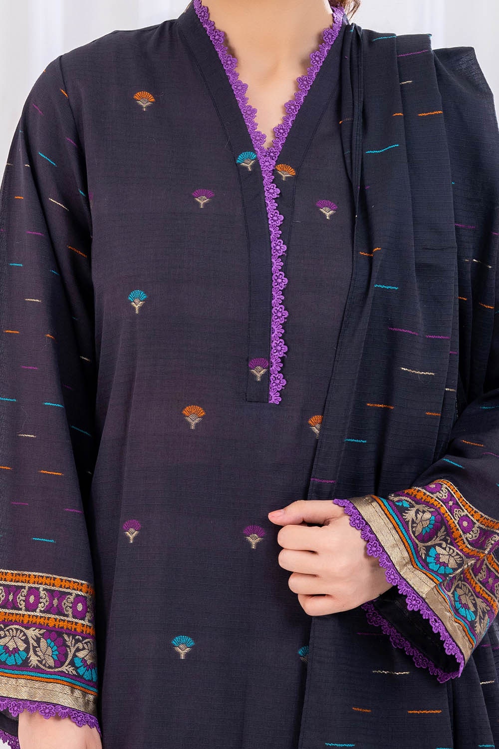 3 Piece Unstitched Jacquard Suit