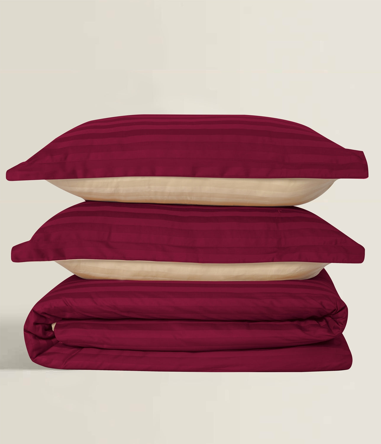 Jester Red and Biscotti Stripe Satin T-250 Quilt Cover Set
