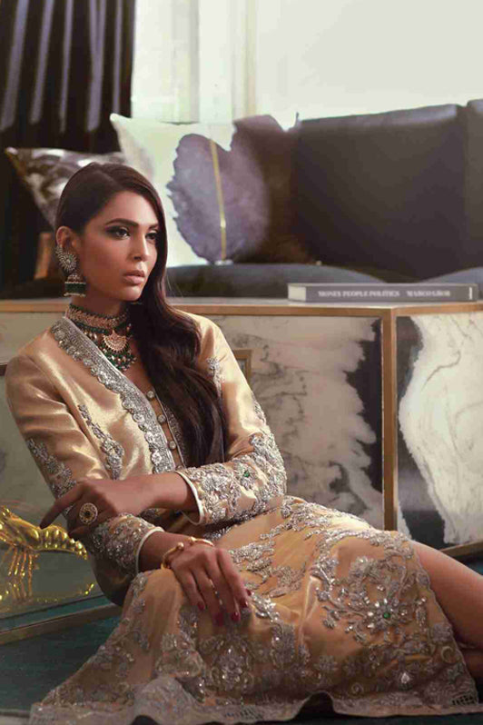 Gold Zardozi Embroidered Long Kaftan