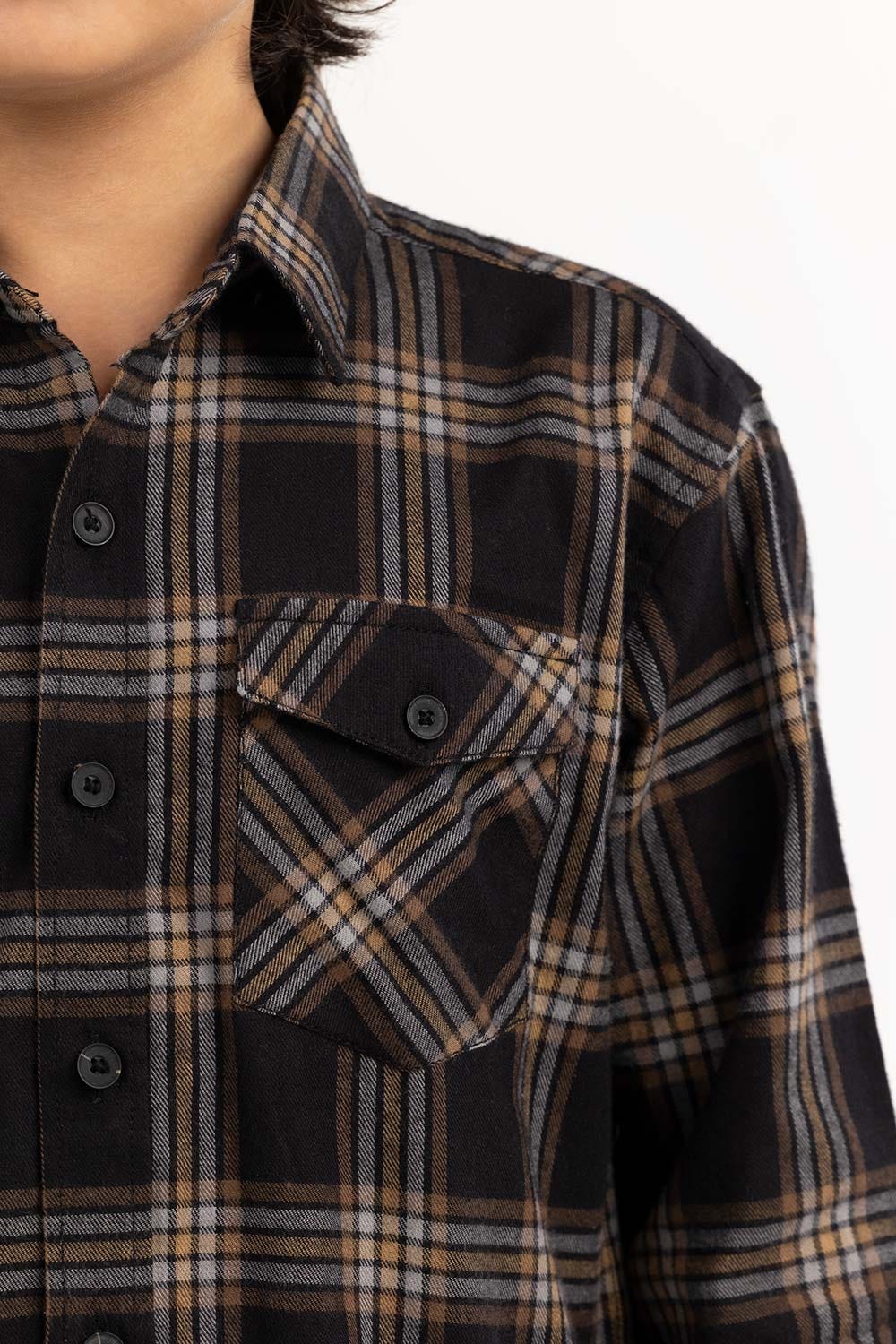 Junior Boy Black Silver Checkered Casual Shirt