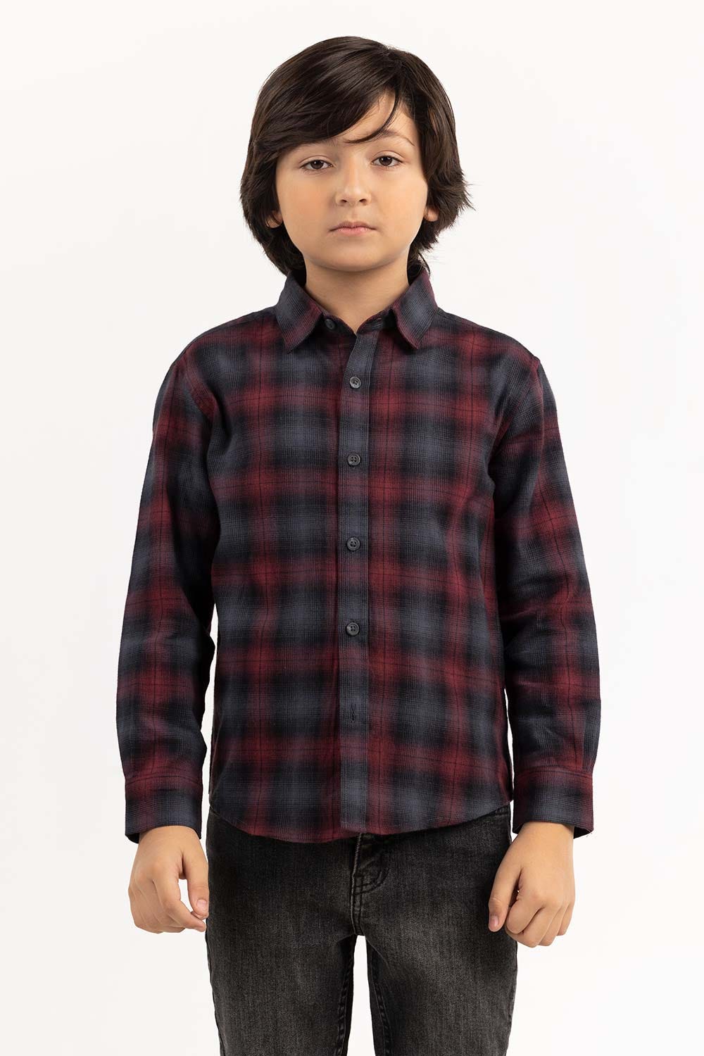 Junior Boy Red And Black Casual Shirt