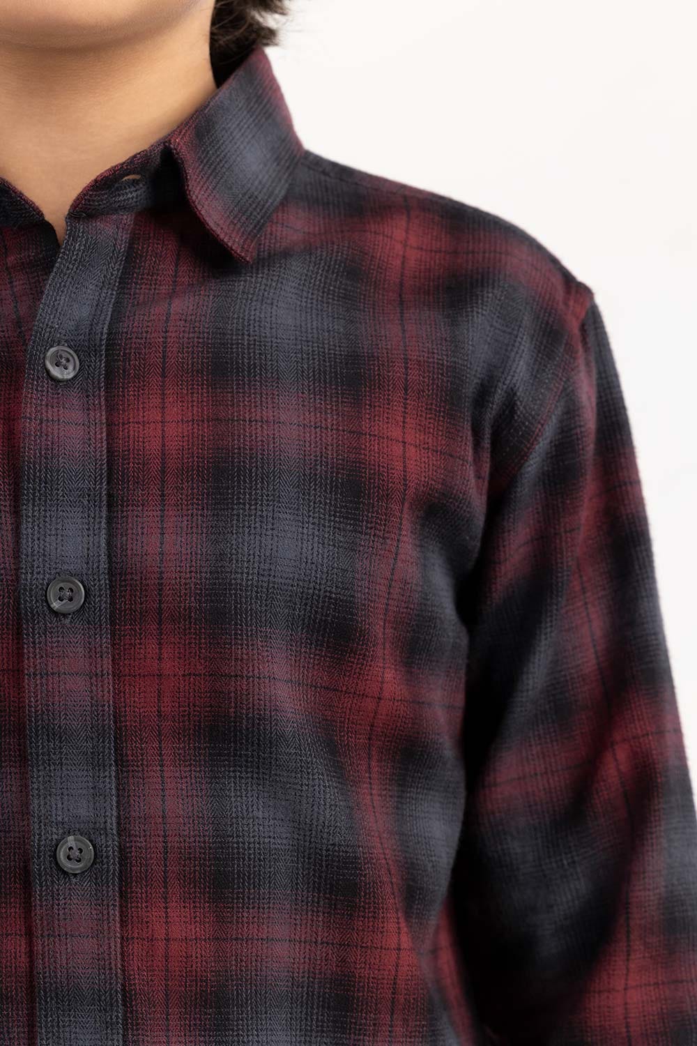 Junior Boy Red And Black Casual Shirt