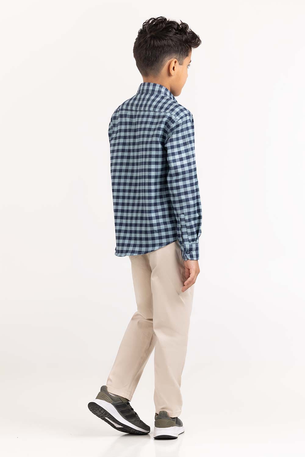 Junior Boy Navy Sky Casual Check Shirt