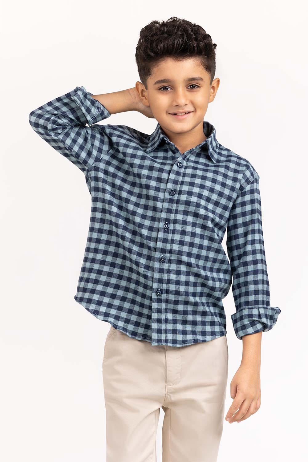 Junior Boy Navy Sky Casual Check Shirt