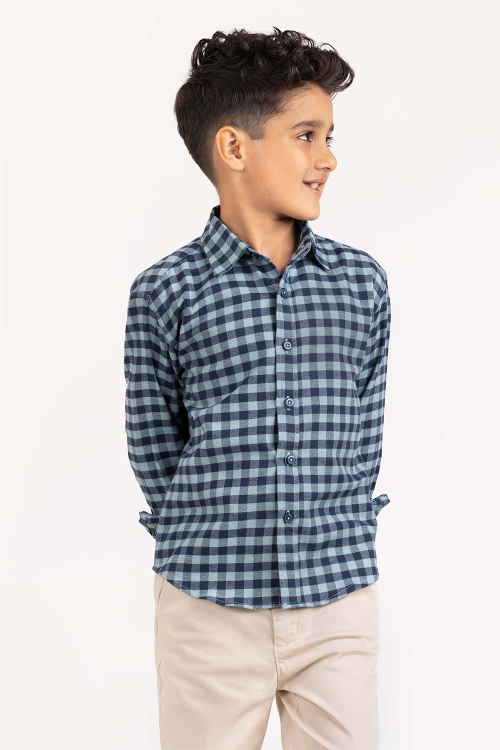 Junior Boy Navy Sky Casual Check Shirt