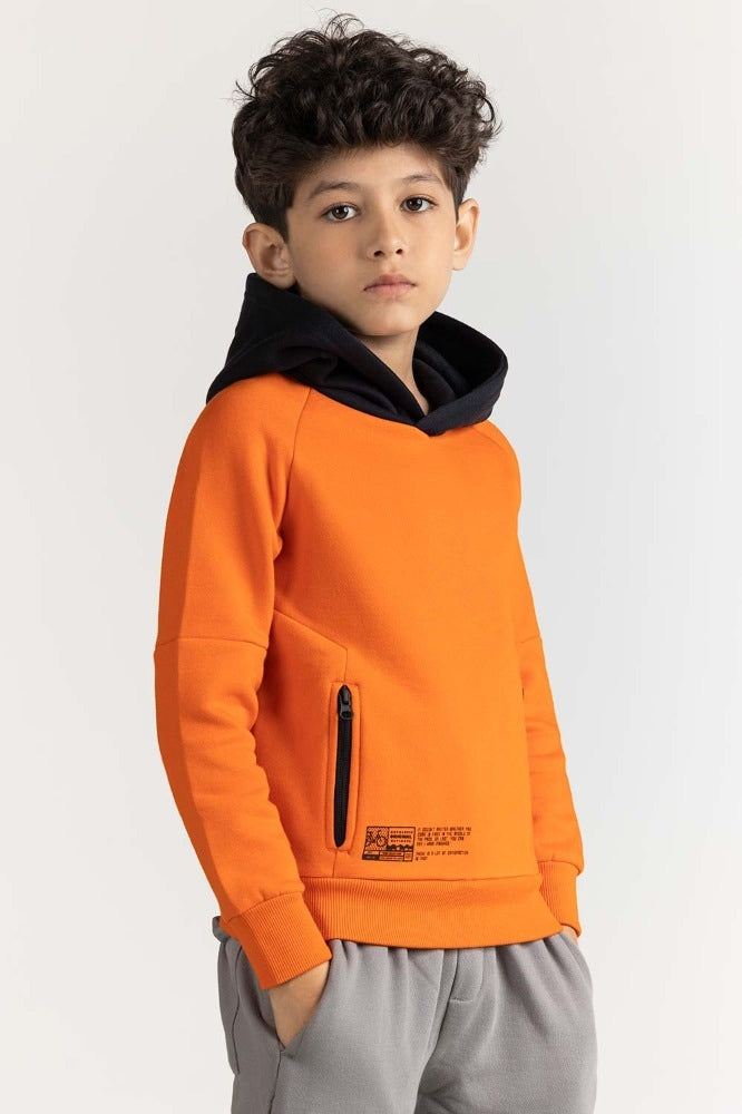 Junior Boy Orange Printed Sweatshirt