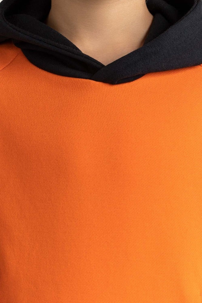Junior Boy Orange Printed Sweatshirt