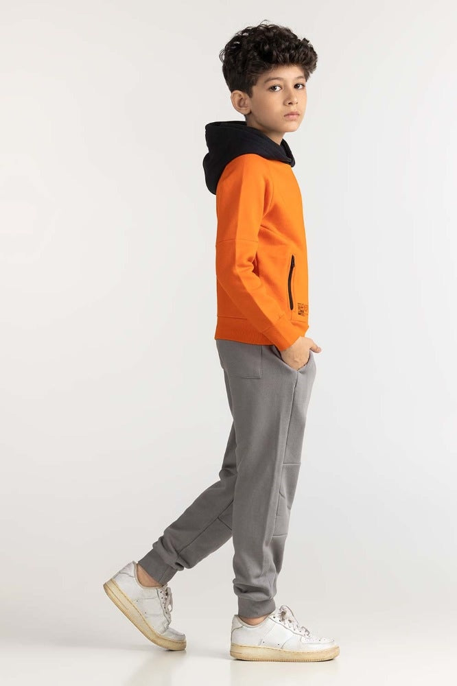Junior Boy Orange Printed Sweatshirt