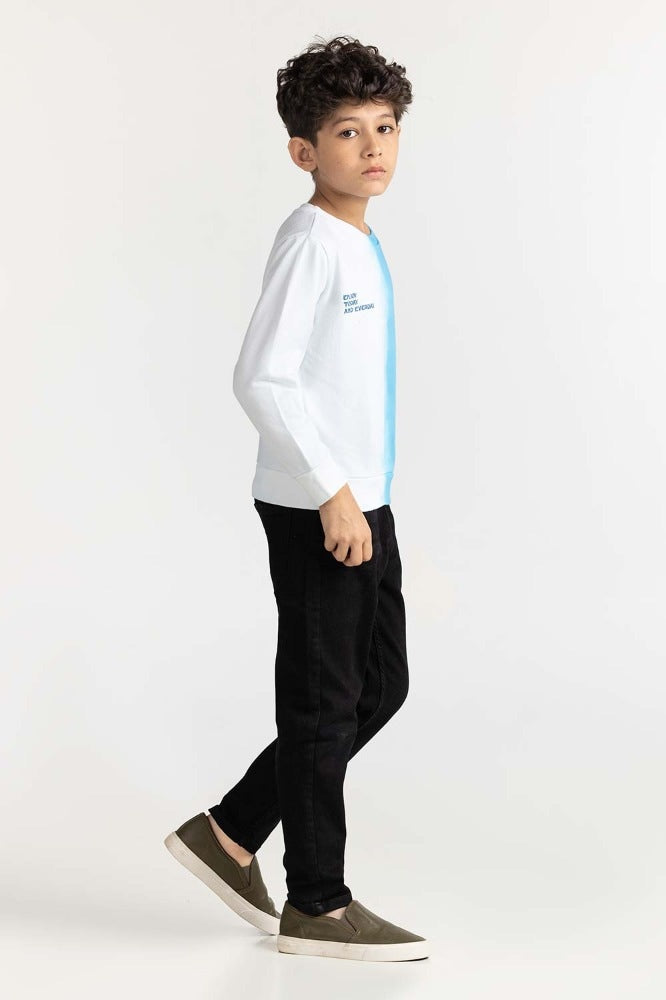 Junior Boy White Printed Sweatshirt