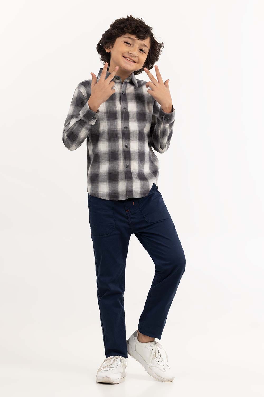 Junior Boy Black And White Casual Shirt