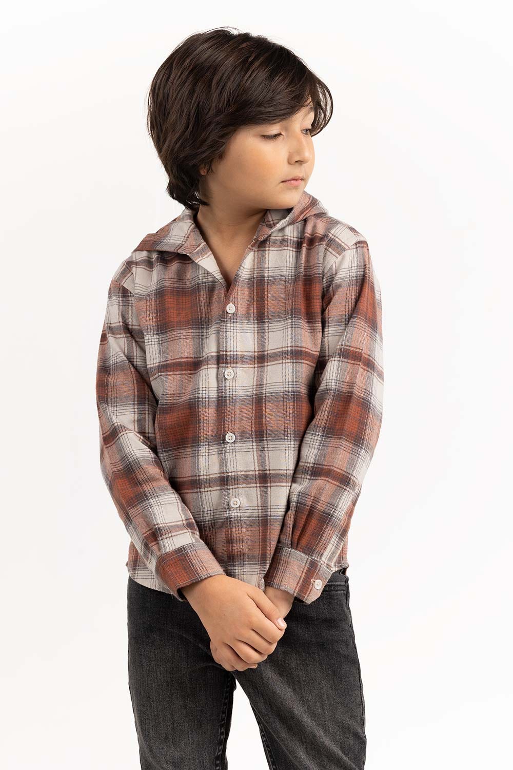 Junior Boy Rust And Beige Casual Shirt