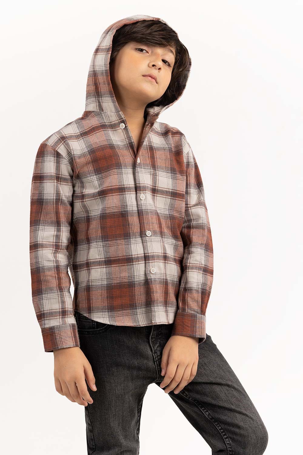 Junior Boy Rust And Beige Casual Shirt