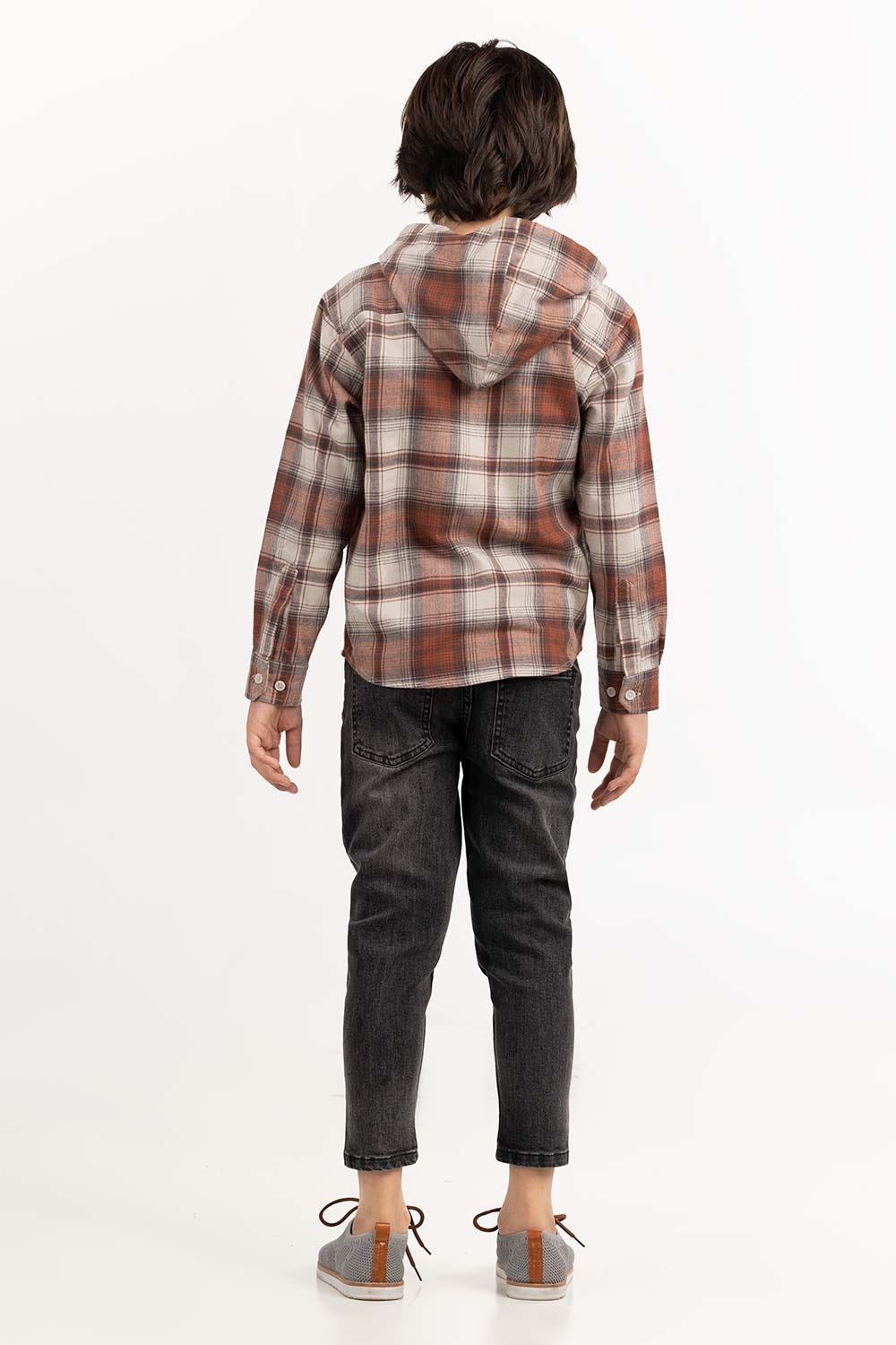 Junior Boy Rust And Beige Casual Shirt